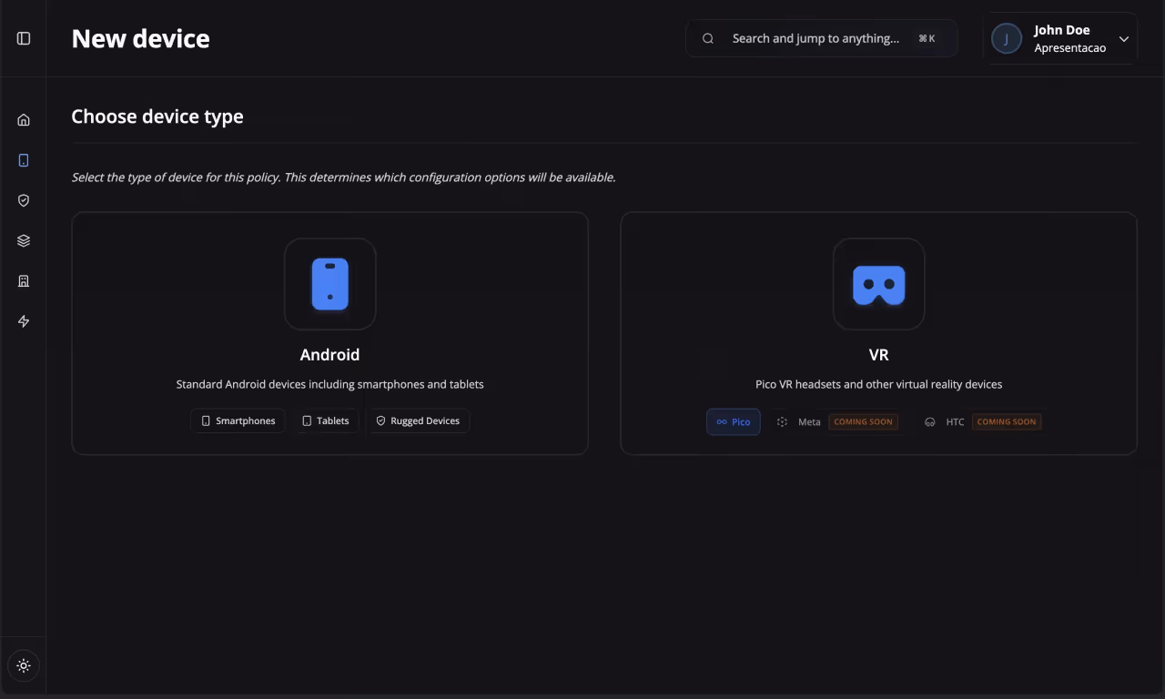 Device enrollment interface showing multiple enrollment methods