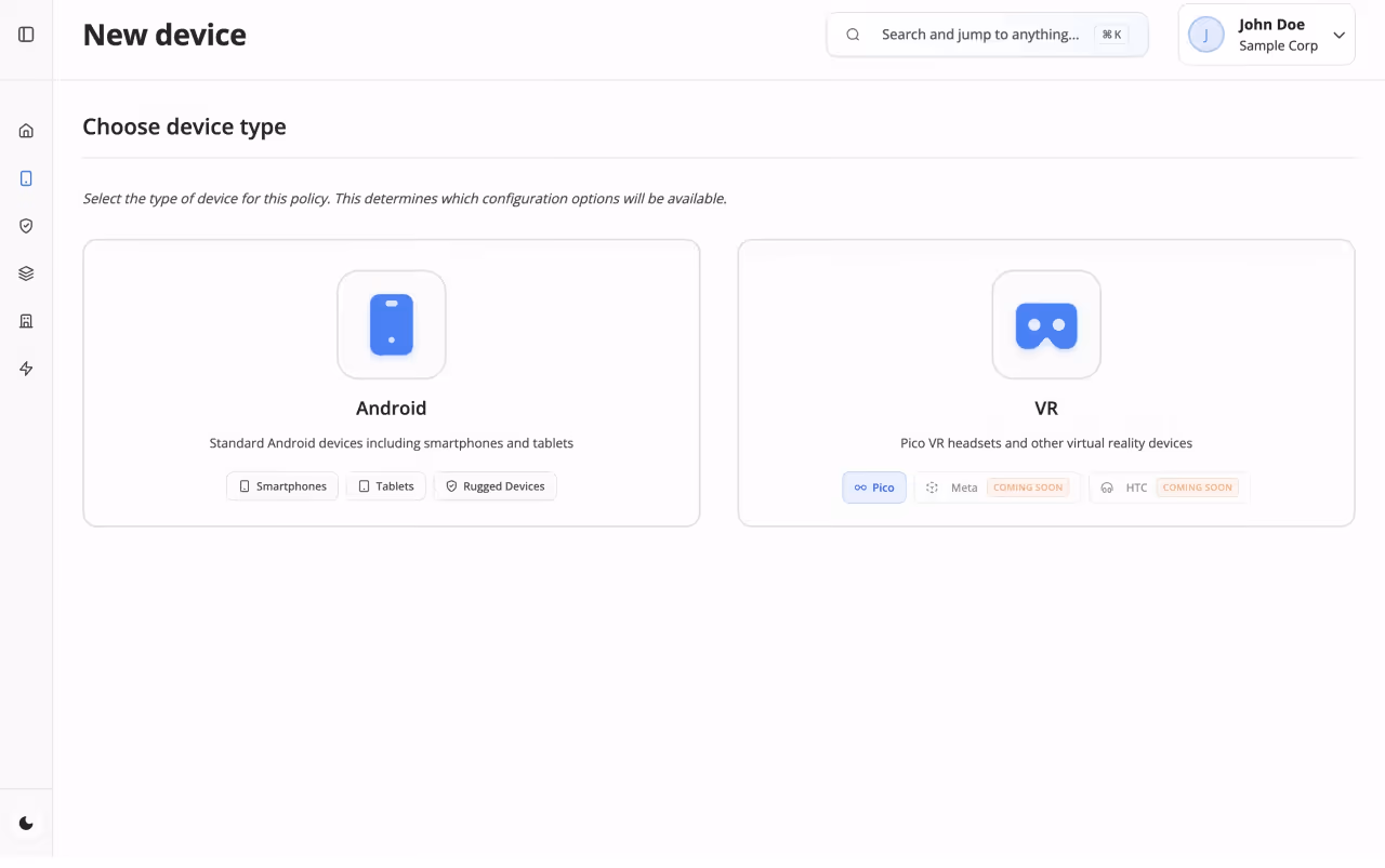 Device enrollment interface showing multiple enrollment methods